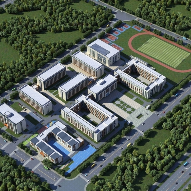 学校建筑鸟瞰3D模型